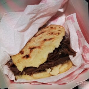 Shredded meat arepa